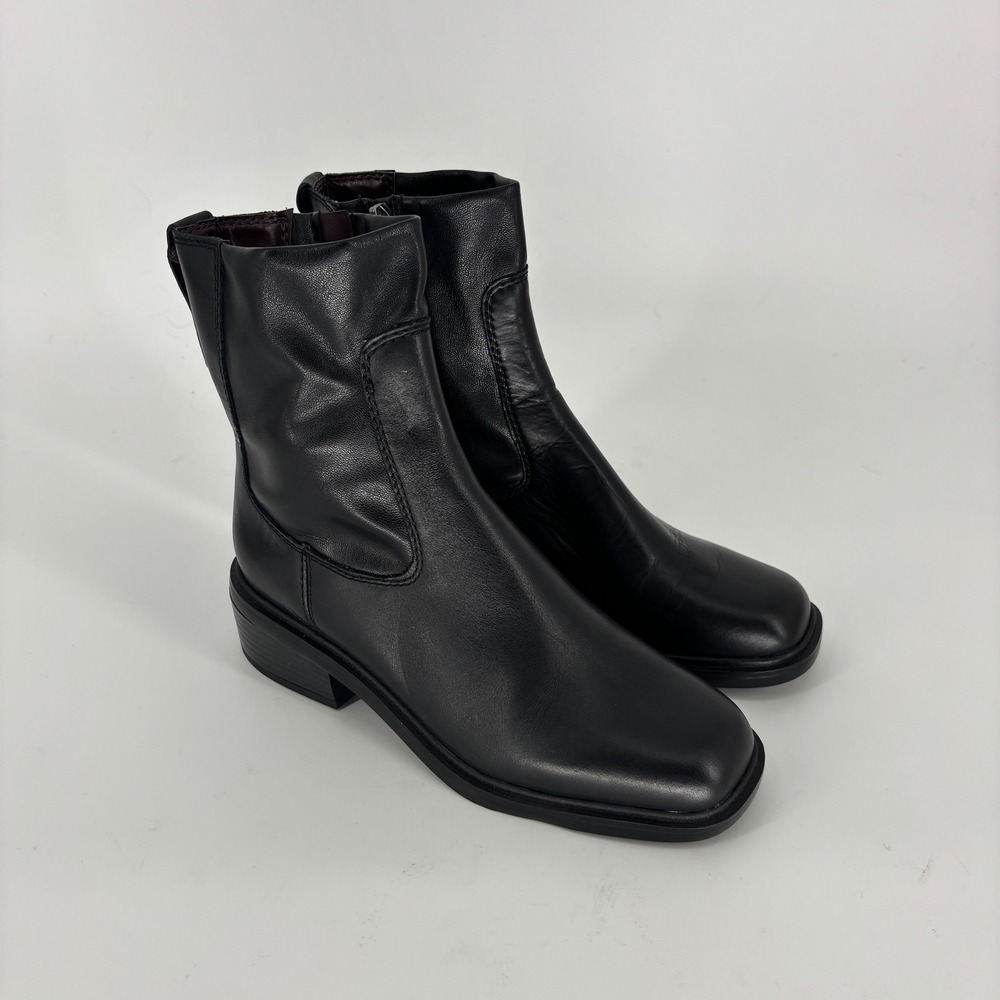 Franco Sarto Gavi Ankle Boots Black Women Size 7 Leather Square Toe Block Heel